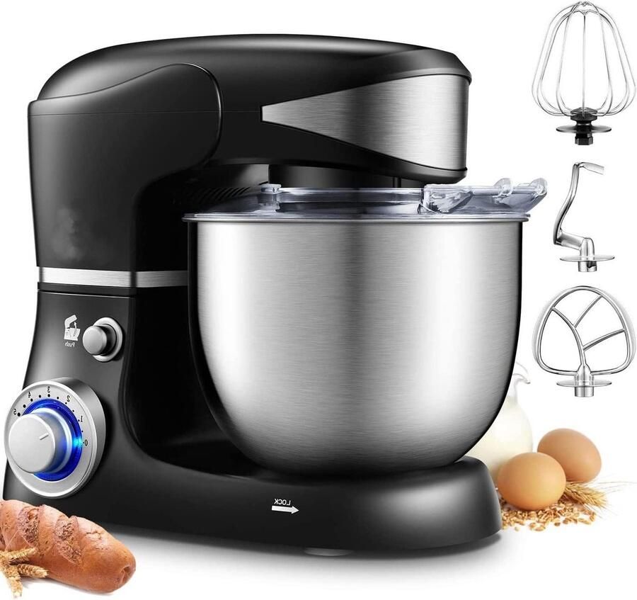 Keukenmachine Mixer Robot Bakken en Koken Krachtige 1600W Motor 6 Liter Kom Zwart
