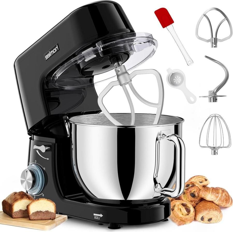 Keukenmachine Mixer Kom Deeg Kneden Krachtige Motor 7.2 Liter Kom Zwart