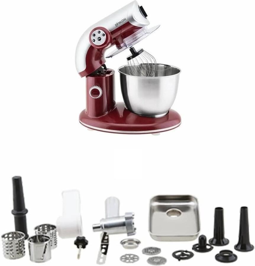 Keukenmachine Mixer Robot Bakken en Koken Planetaire Beweging 5L Kom Rood