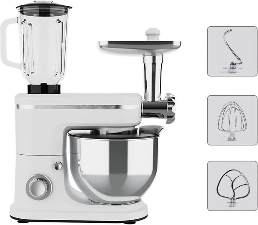 Keukenmachine Mixer Sapcentrifuge Bakken en Bereiden 3-in-1 Functionaliteit 6L Kom Zilver