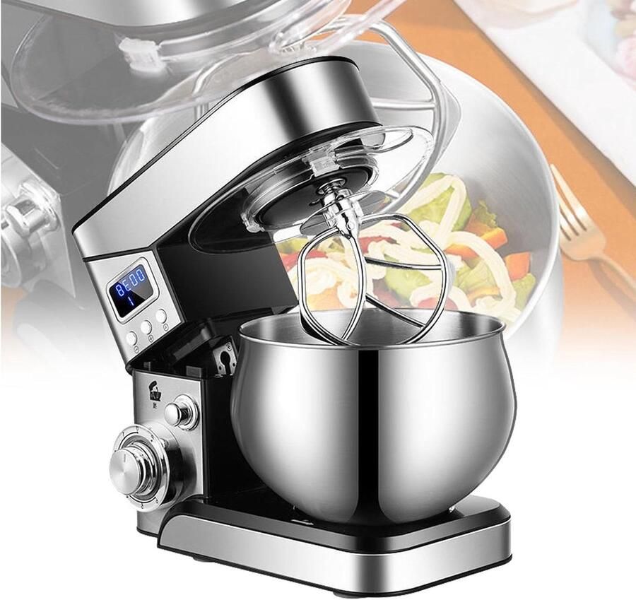 Keukenmachine Mixer Standmixer Deegklopper Bakken en Koken Stille Motor 600W 5.5 Liter Kom RVS