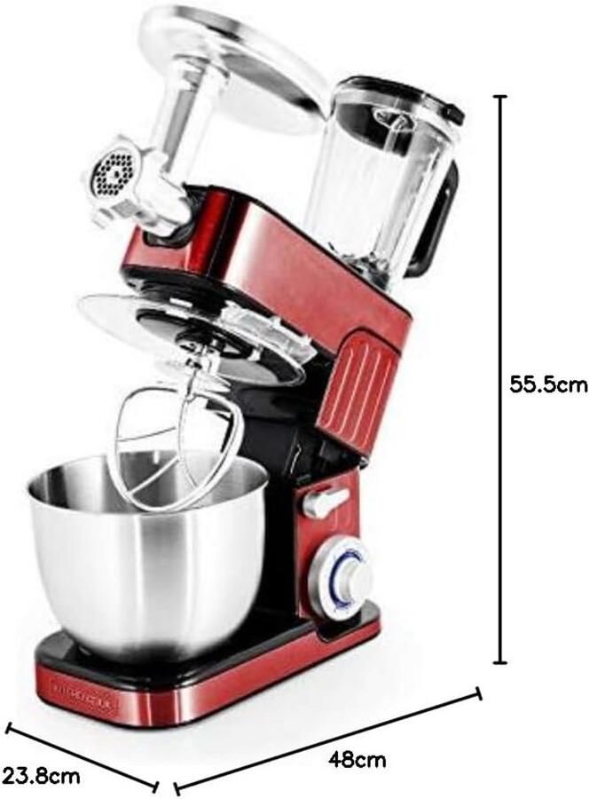 Keukenmachine Multifunctioneel apparaat Mee koken Instelbare snelheidsregeling 5.5 Liter Rood