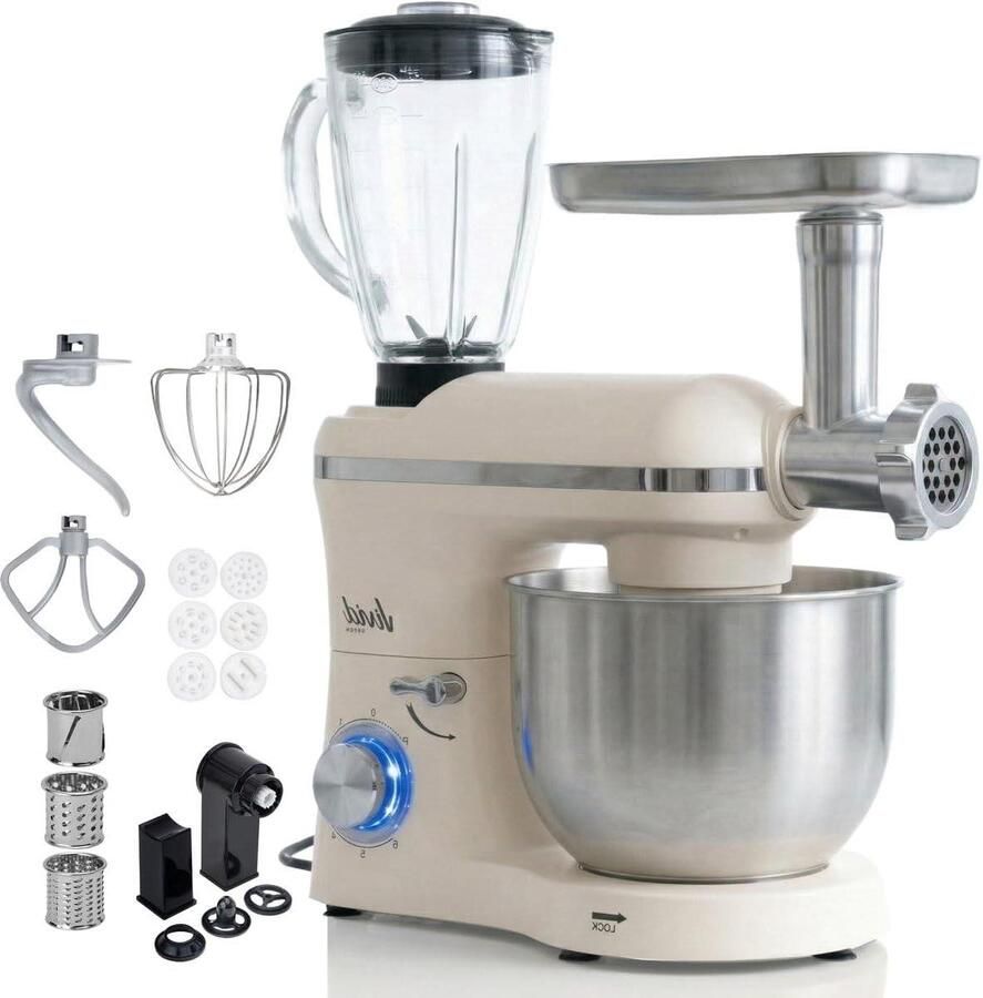 Keukenmachine Multifunctioneel Keukenrobot Alles-in-één Maaltijden Bereiden Vervangt 5 apparaten 6.2L Kom Creme