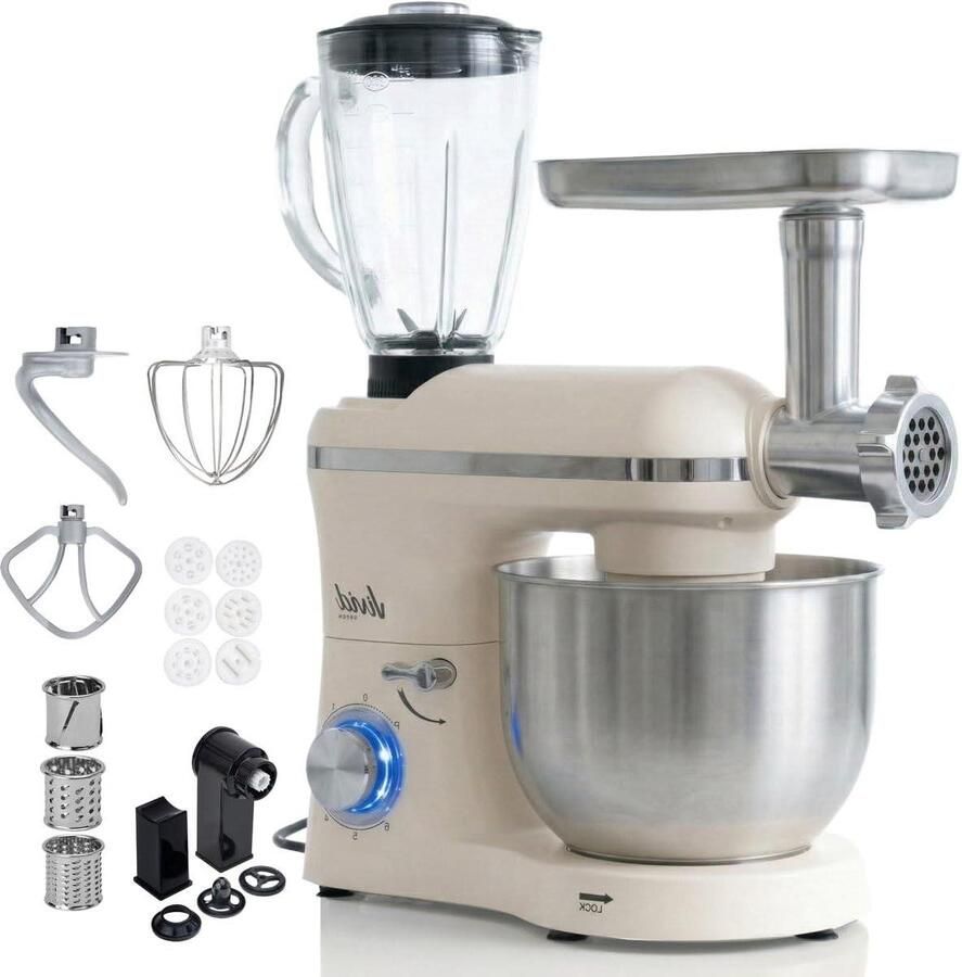 Keukenmachine Multifunctioneel Keukenrobot Alles in één Maaltijden Bereiden Vervangt 5 apparaten 6.2L Mengkom Creme