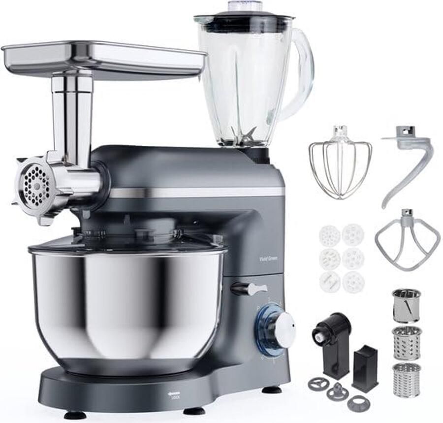 Keukenmachine multifunctioneel Keukenrobot foodprocessor Alle bereidingen 15 accessoires 6.2L kom Grijs