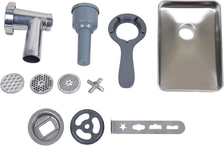 Keukenmachine Opzetstuk Vleesmolen Accessoire Verse en Maken Inclusief Worstmaker 3 Schijven Zilver