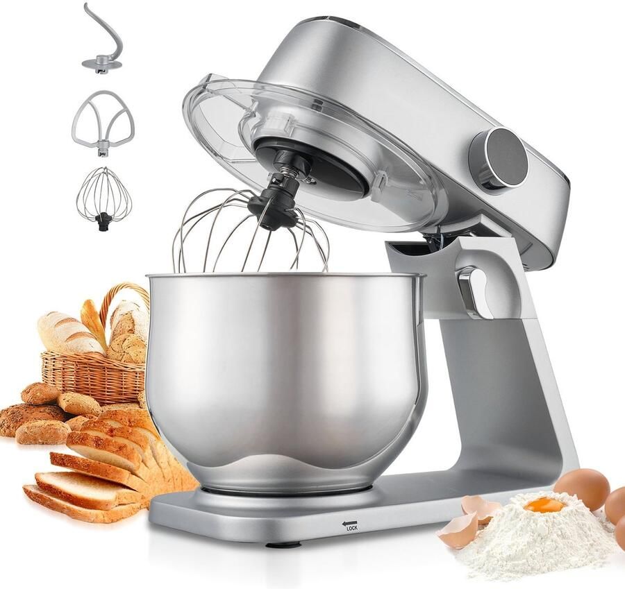 Keukenmachine Staande Mixer Vermogen 1800 W RVS Mengkom 7 4 L 10 Snelheden Kantelbare Kop Inclusief Deeghaak Garde en Klopper