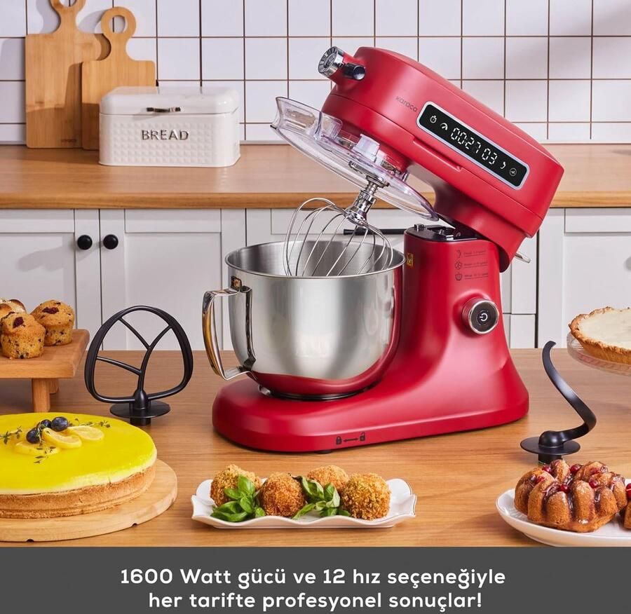 Keukenmachine Standmixer Bakken en Koken Timer Functie 5 Liter Kom Rood