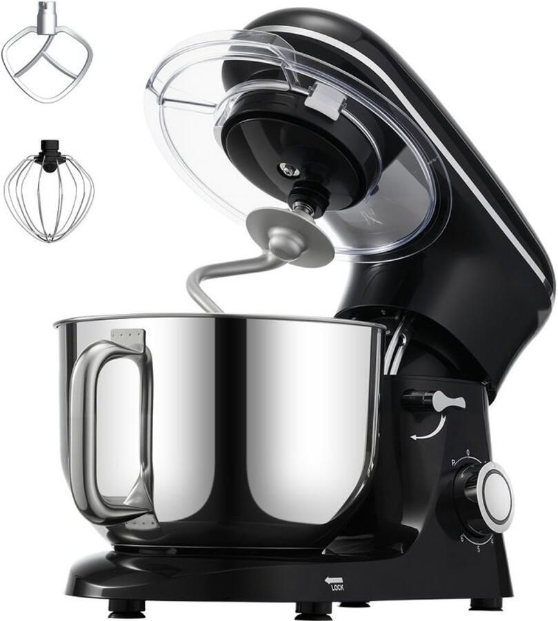 Keukenmachine Standmixer en Deegmixer Met Kantelbare Kop Vermogen 1400W Inhoud 5 68 L RVS Kom Deeghaak en Garde Mengschraper Zwart