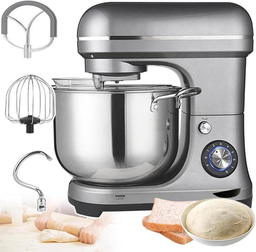 Keukenmixer Deegmixer Bakmachine Bakken en Koken Krachtige 2000W Motor 10L Kom Zilver