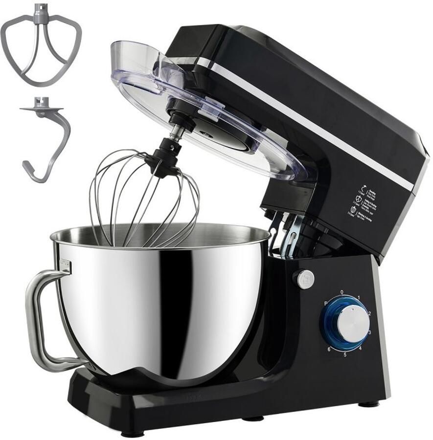 Keukenmachine Standmixer Vermogen 1400 W Inhoud 7 84 L Kantelbare Kop RVS Kom Inclusief Deeghaak Garde Schraper Zwart