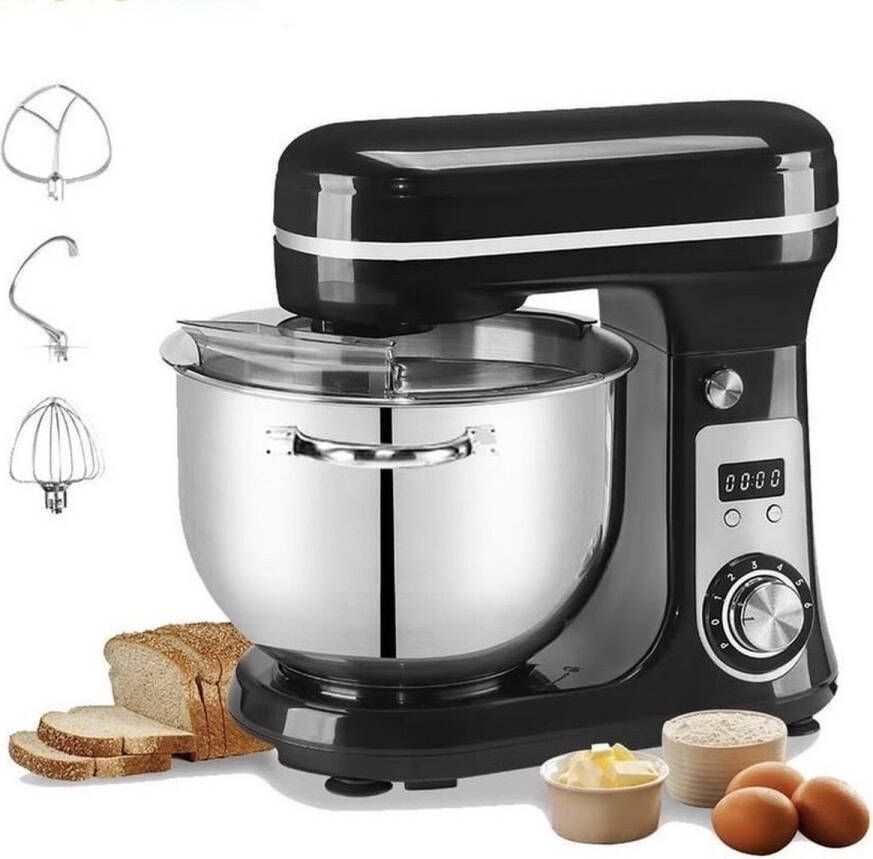 BioloMix keukenmachine voedsel mixer Blender Stille motor Crème ei garde Deeg kneder 6 snelheid standen 1200 W 6 liter capaciteit Keukenmixer met kom Keuken machine Keukenmixer staand Zwart