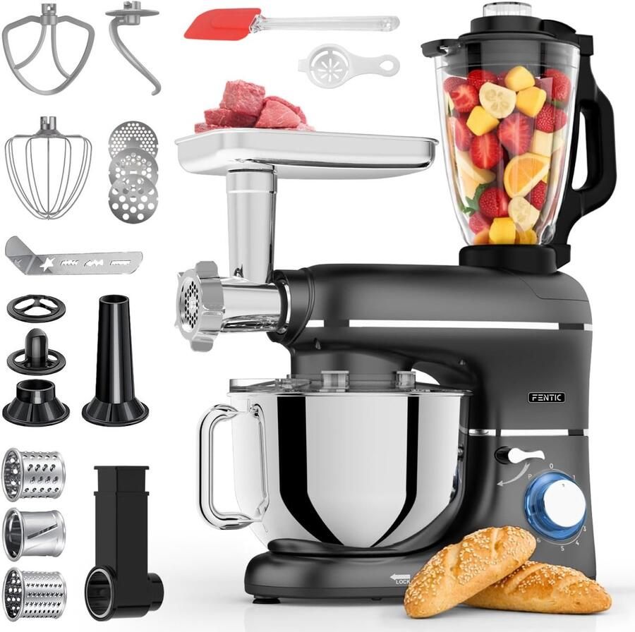 Keukenmachine Zwart 6 2L Multifunctionele Foodprocessor met Blender en Accessoires Voor Kookliefhebbers
