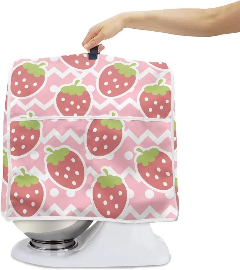 Keukenmachinehoes Apparaathoes Mixer Keuken Organisatie Met Opbergvak 37 x 27 x 38 cm Roze Aardbeienprint