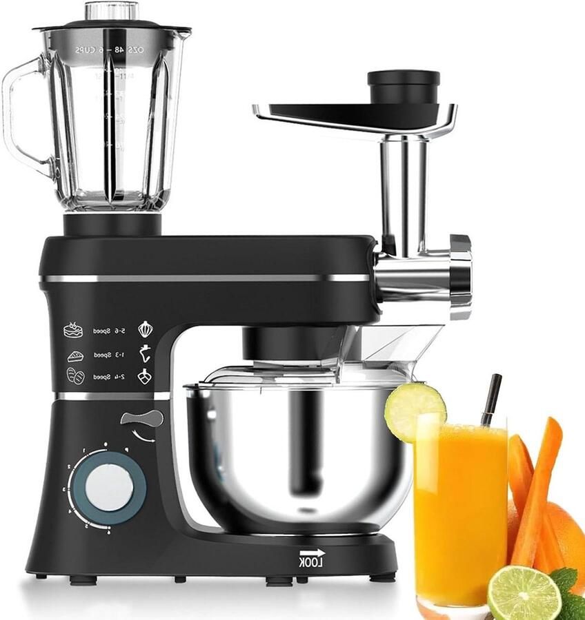 Keukenmixer 10 Liter Foodprocessor Blender Bakken Maken 3-in-1 Multifunctioneel 10 Liter Zwart