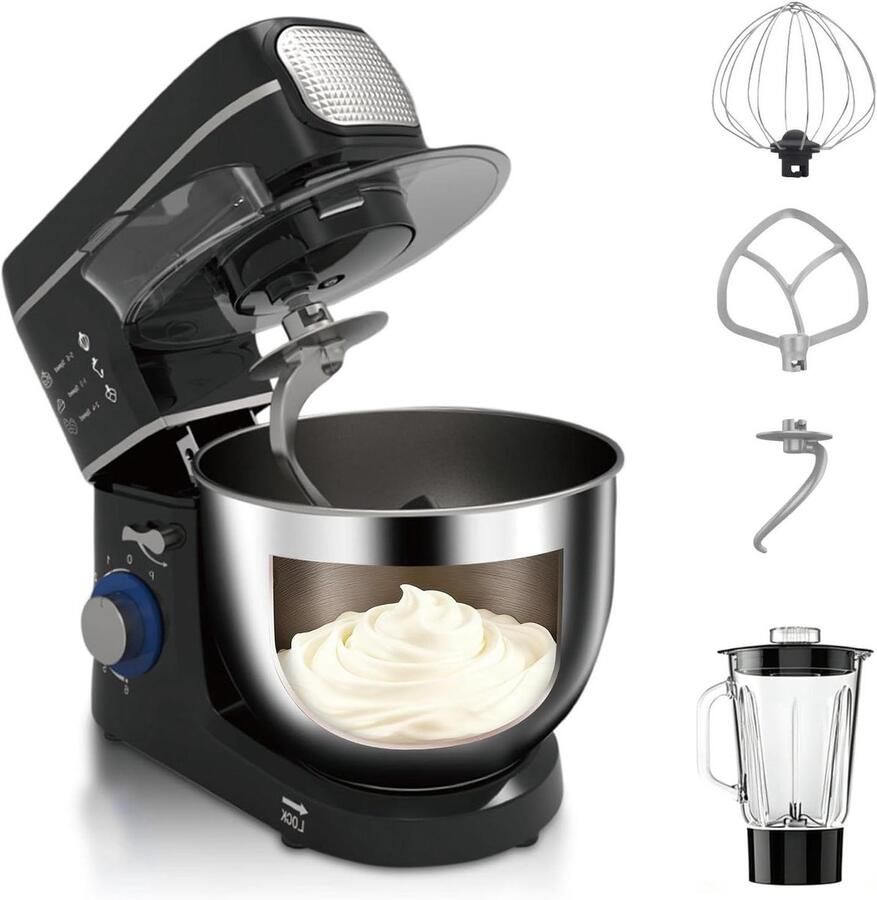 Keukenmixer Bakmachine Bakken en Koken 1400W Krachtige Motor 10 Liter Kom Zwart