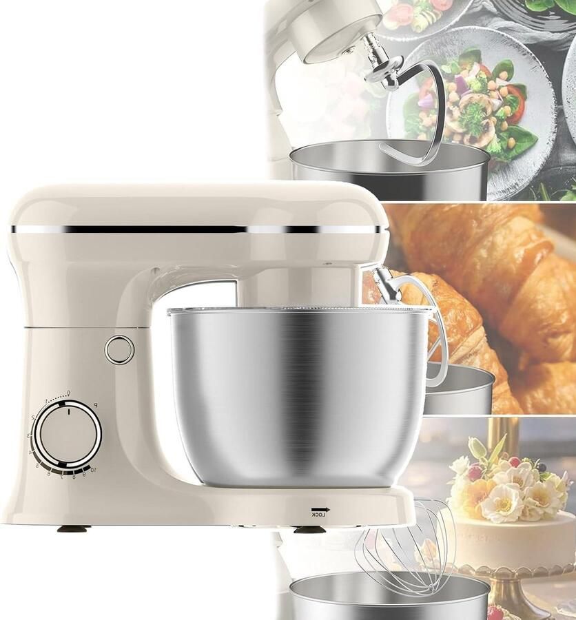 Keukenmixer Bakmachine Deeg Kneden Stille Werking 52 Liter Kom Wit