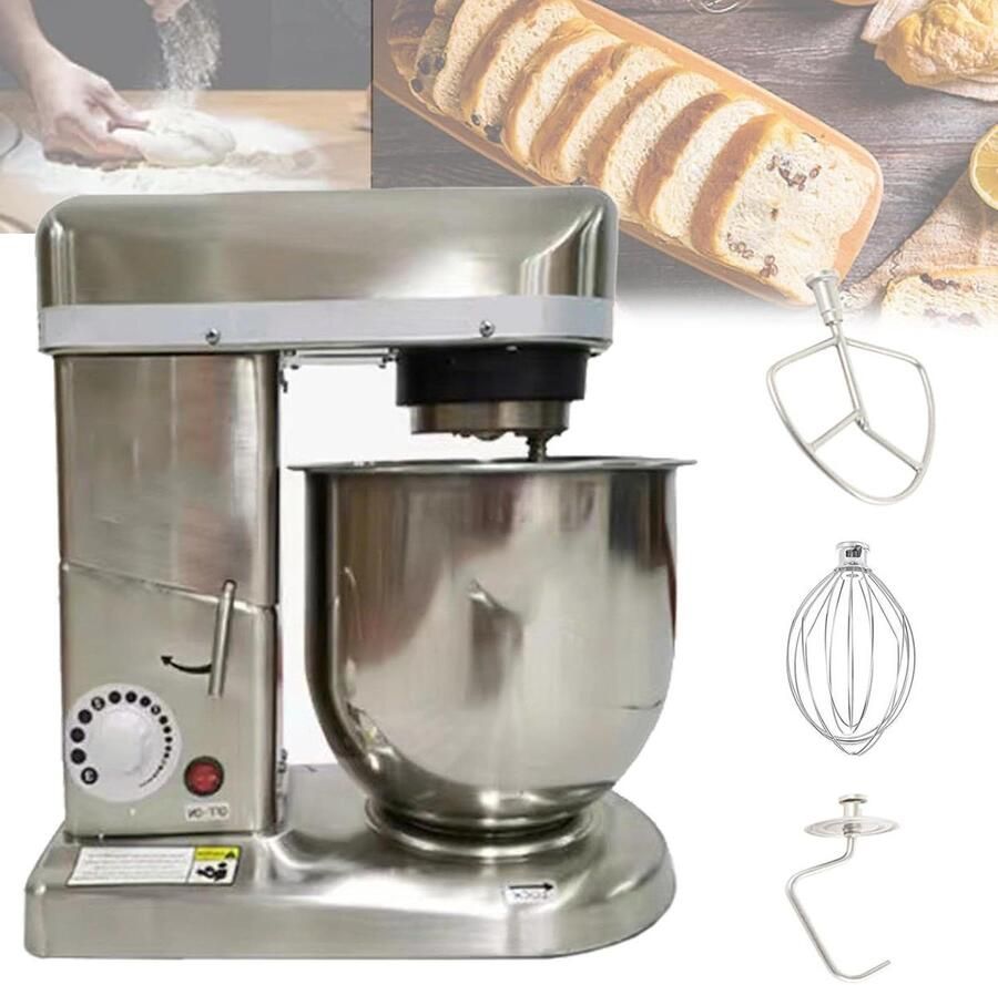 Keukenmixer Bakmachine Tafelmodel Beslag Maken Kantelbare Kop 7L Kom Zilver