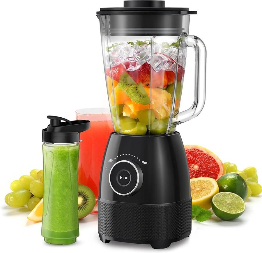 Keukenmixer Blender Smoothie Maker Gezonde Dranken Maken Krachtige 1500W Motor 1.5L Glascontainer Zwart