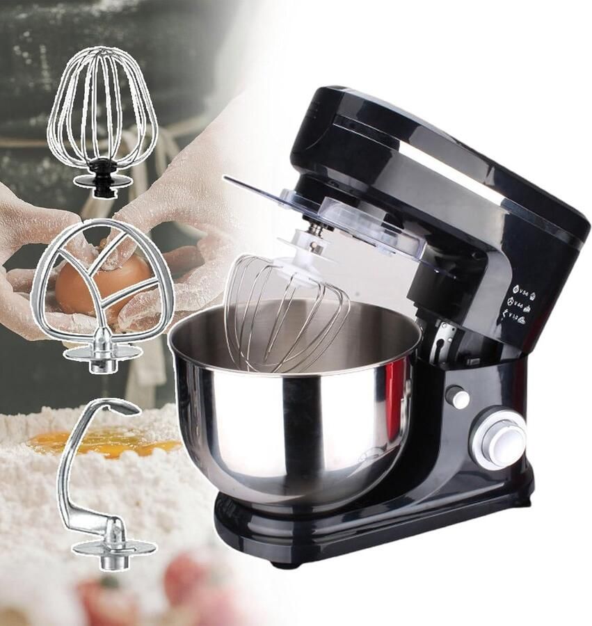 Keukenmixer Deegblender Voedselmixer Bakken en Koken Kantelkop Ontwerp 6 Liter Kom Zwart