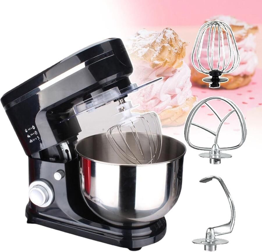 Keukenmixer Deegmenger Bakken en koken 6L RVS kom 1500W Zwart