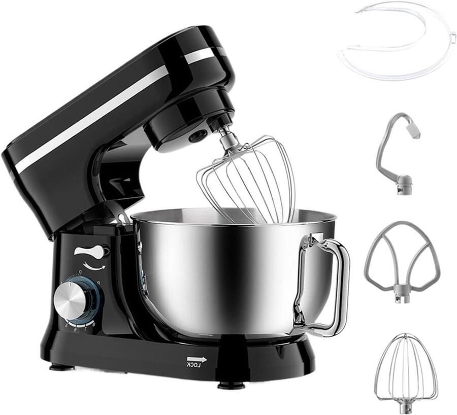 Keukenmixer Deegmixer Cake mixer Bakken en mengen Kantelkop ontwerp 4 liter kom Zwart