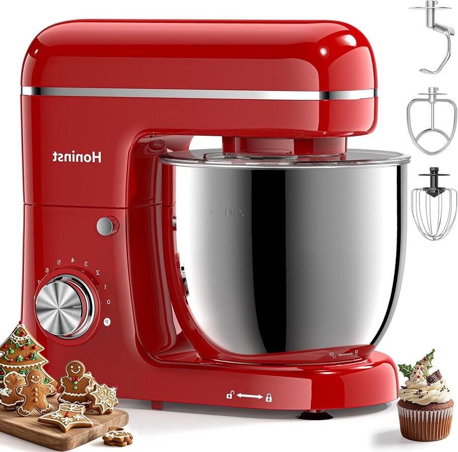 Keukenmixer Elektrische mixer Bakken en mixen 10 snelheden 6 liter kom Rood