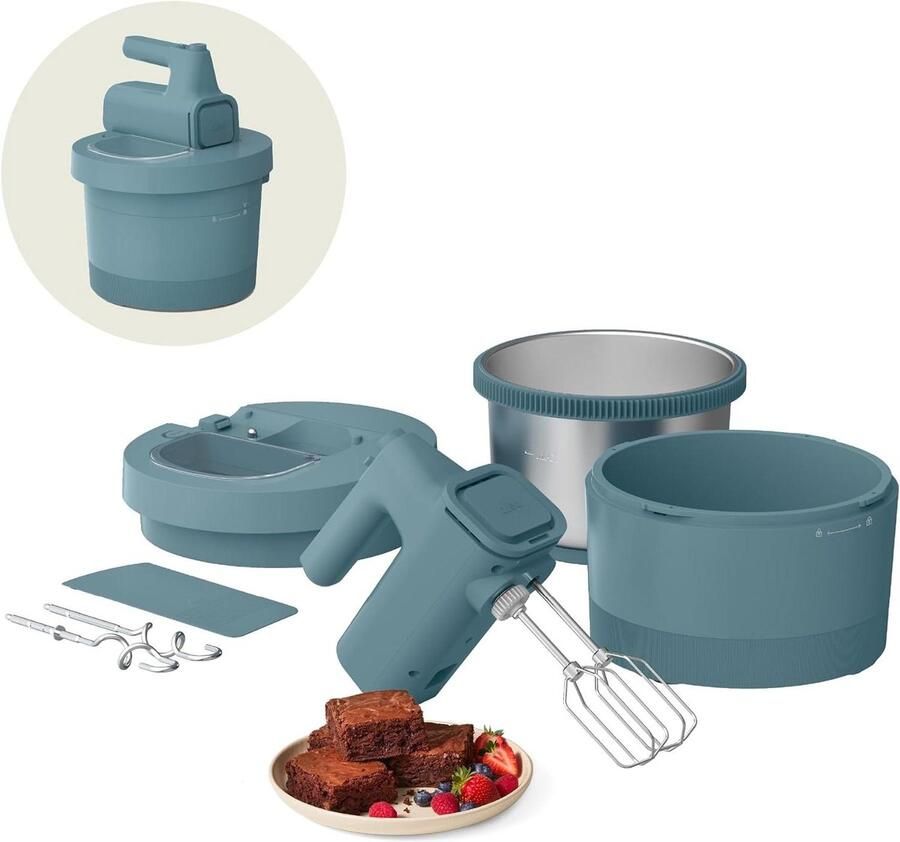 Keukenmixer en Blender 2-in-1 Apparaat Bakken en Mixen Ruimtebesparende Opslag 3.5 Liter Kom Blauw