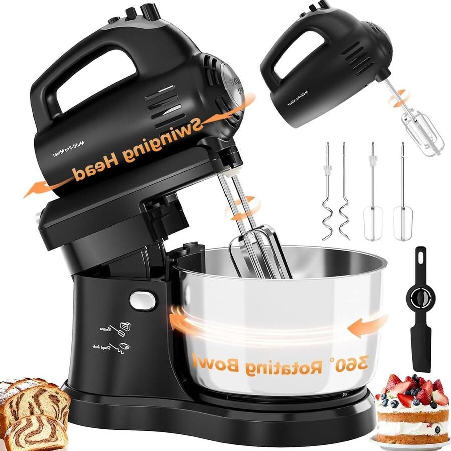 Keukenmixer Handmixer Tafelmixer Bakken en Mixen Draaibare Kom 3.2 liter Zwart