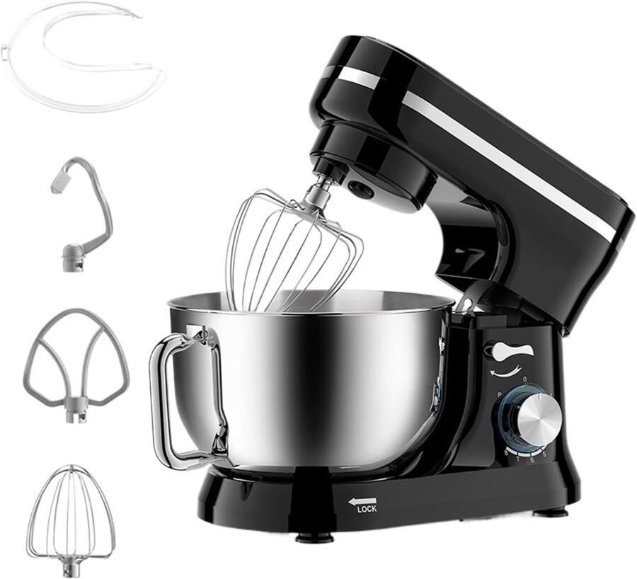 Keukenmixer Huishoudelijke Mixer Bakken en Koken Kantelbare Kop 4 Liter Kom Zwart