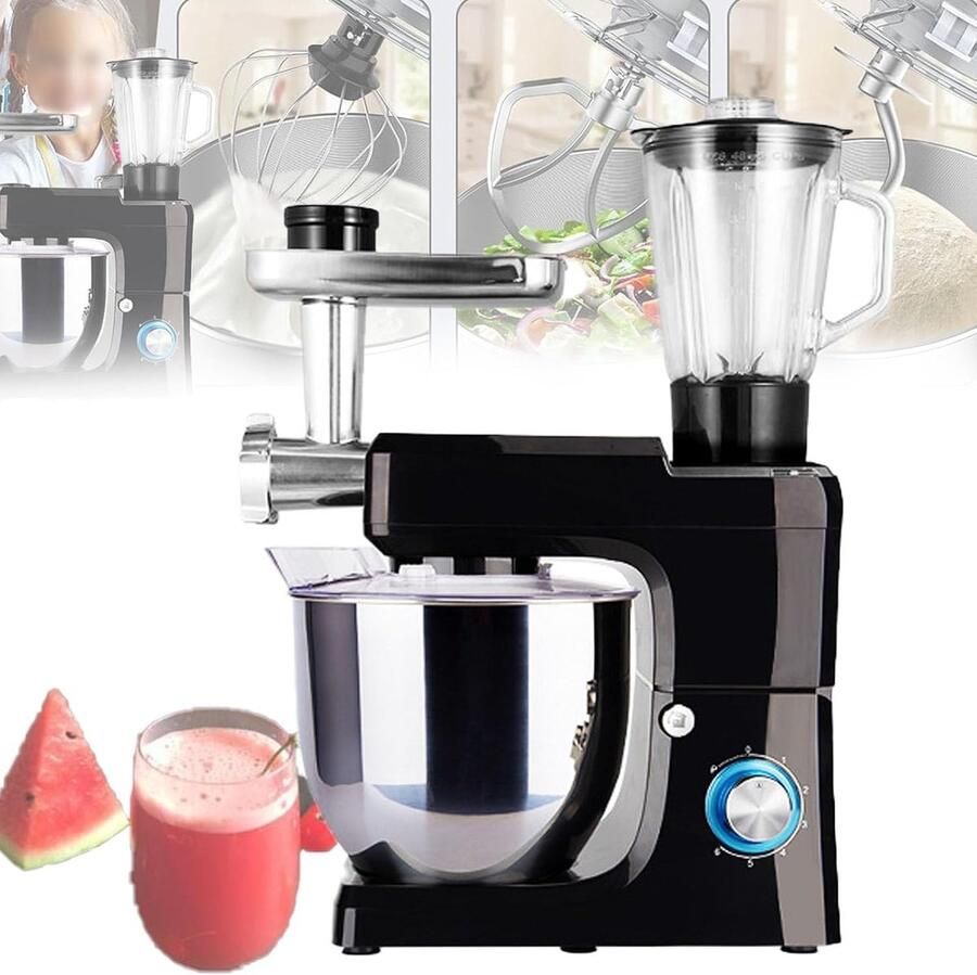 Keukenmixer Keukenmachine Bakken en koken Krachtige 1500W motor 8L kom Zwart