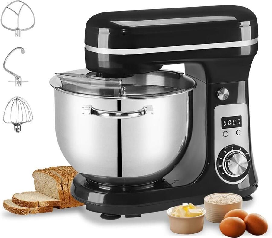 Keukenmixer Keukenmachine Foodprocessor Keukenrobot LED Display 6 Snelheden 1200W Stil DC-Motor Elektrische Foodmixer Zwart