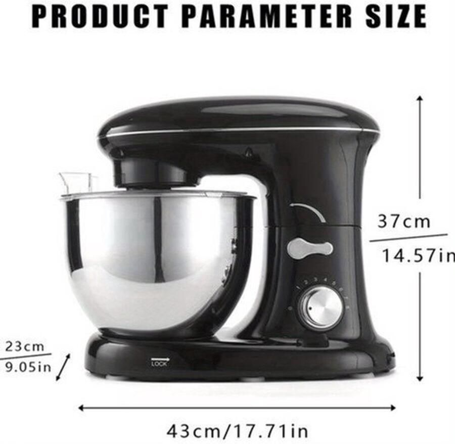 Keukenmixer – Mengmachine – Bakmixer – Deegkneder – Standmixer – 1400W Krachtige Motor – 4 5 Liter RVS Mengkom – Zwart - Foto 2