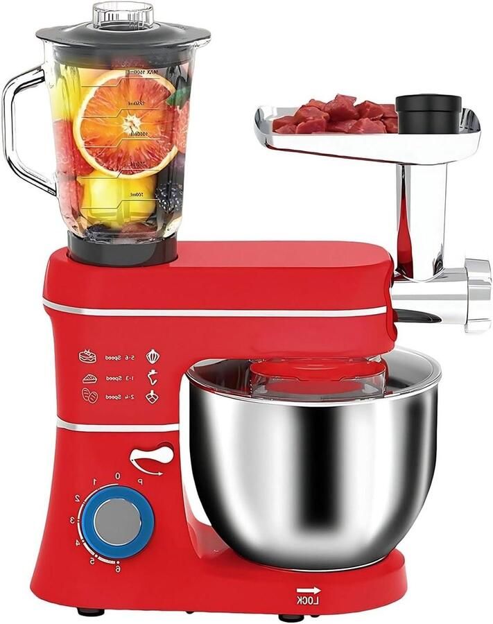 Keukenmixer Met Kom Elektrische Mixer Bakken En Koken 5-in-1 Multifunctioneel 10 Liter Kom Rood