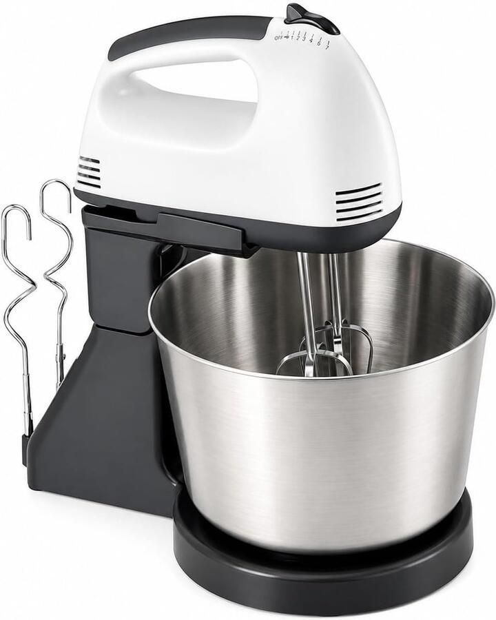 Keukenmixer Met Kom Handmixer Tafelmodel Bakken En Koken 7 Snelheden 2L Kom Zilver