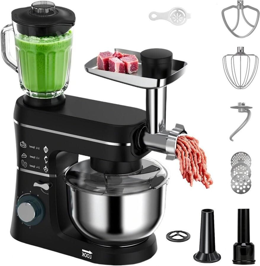 Keukenmixer Mixer Keukenmachine Thuis bakken 5-in-1 functie 10 liter Zwart