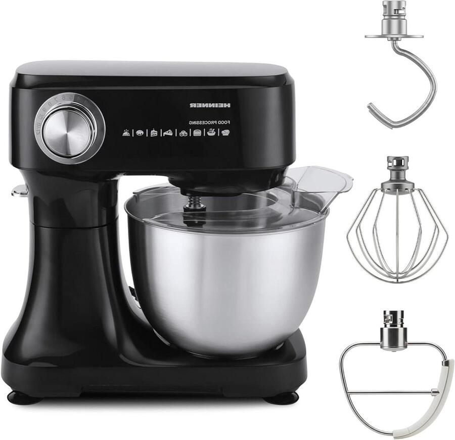 Keukenmixer Planetaire mixer Bakken en koken 12 snelheden 3.5L kom Zwart