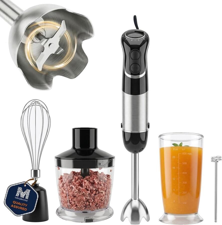 Keukenmixer Staafmixer set Maaltijden Bereiden 1000W Krachtige Motor 600 ml Beker Zwart