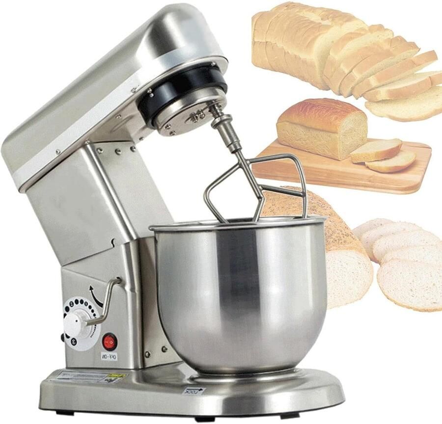 Keukenmixer Standmixer Deegmixer Bakken en Koken 3 Snelheden Kantelkop 7L Kom Zilver
