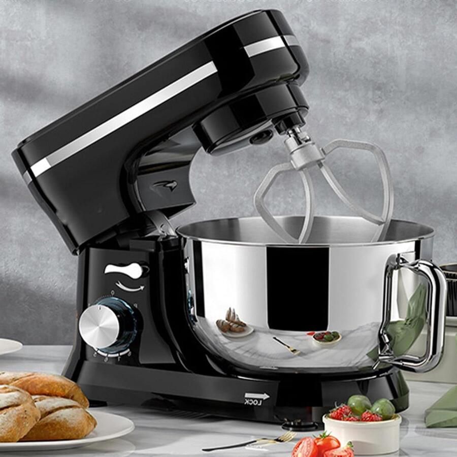 Keukenmixer Standmixer Deegmixer Bakken en Koken Kantelkop met Spatbescherming 5 Liter Kom Zwart