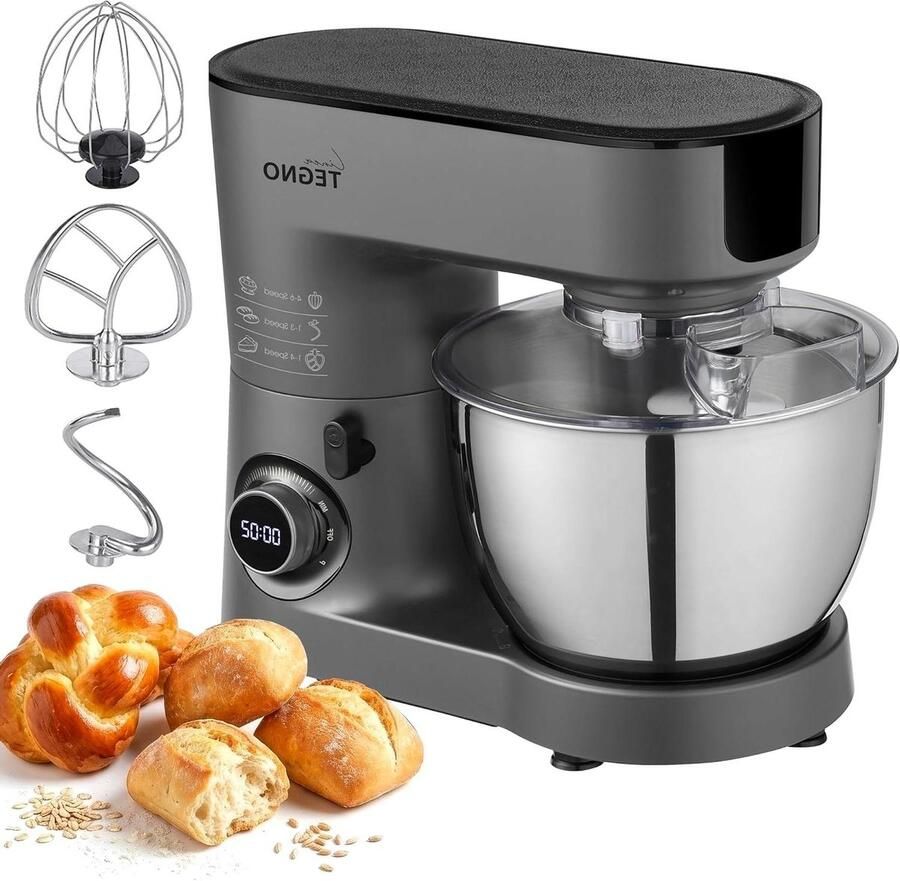 Keukenmixer Standmixer Krachtig Deeg Beslag LED Tijdsdisplay 6.5 Liter Kom Antracietgrijs