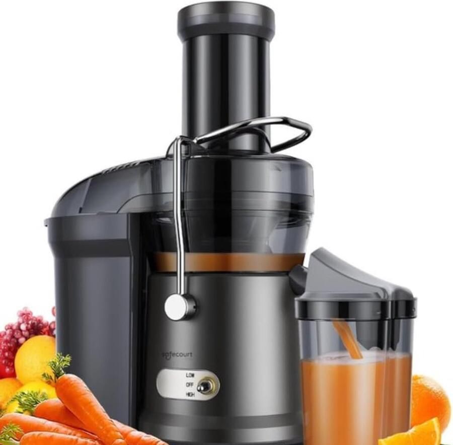 SnelShoppen Safecourt Slowjuicer Sapcentrifuge met Extra Grote Vulopening BPA-vrij 3 Snelheden 1200 Watt Titanium Messen voor Gezonde Groente