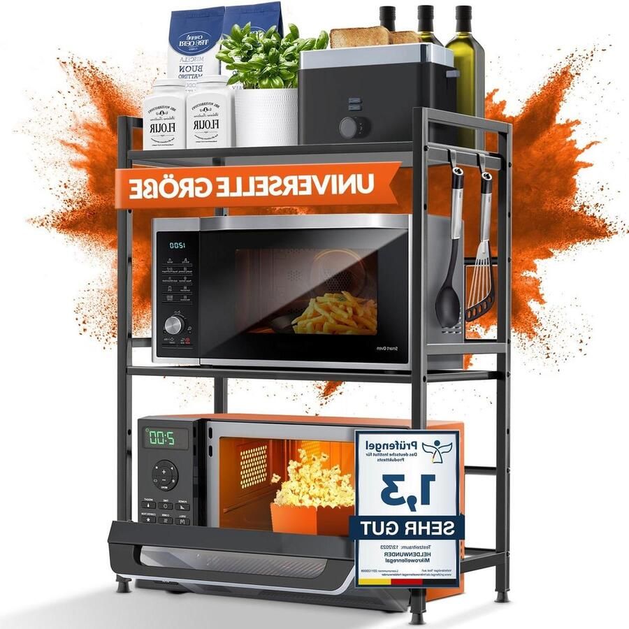 Magnetronrek Keukenrek Voorraadrek Bakkersrek Keuken Opbergen In hoogte lengte verstelbaar 3-laags Zwart