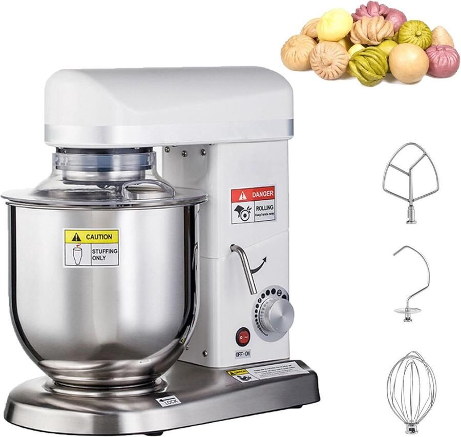 Keukenrobot Mixer Bakken en Mixen 3-in-1 Hulpstukken 5 Liter Kom Wit