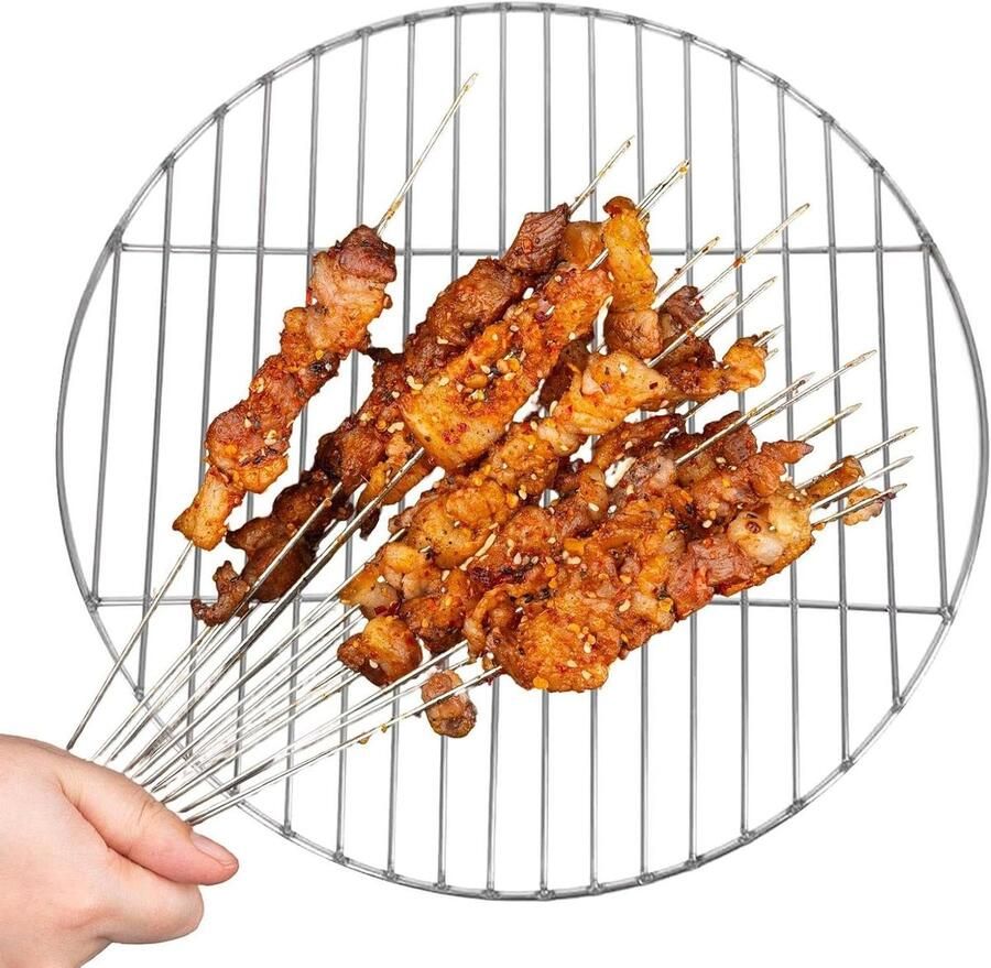 Keukenrooster Roestvrij Staal Rond Grillrek Buiten Koken Geoptimaliseerde Warmteverdeling 34 cm Zilverkleurig