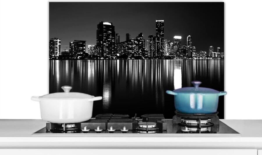 Keukenscherm Glas Spatwand voor Kookplaat 90x60 cm New York Nacht Skyline