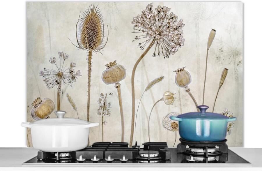 Keukenscherm spatwand 100x65 cm Hittebestendig voor Fornuis Bloemen in Vintage Waterverf