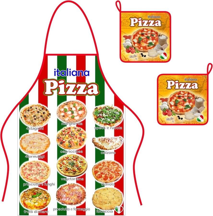 Keukenset Schorten Pannenlappen Kookgerei Set Keuken Gebruik Gemaakt in Italië 3 Delig Pizza Motief