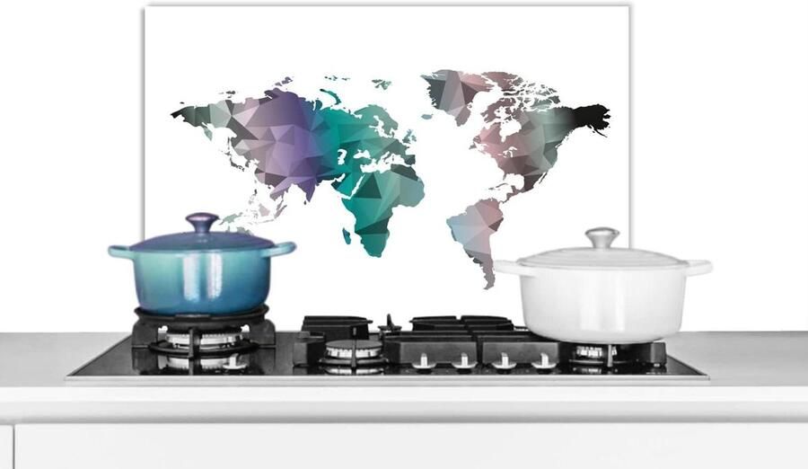 Keukenspatscherm Spatwand Keuken Kookplaat Beschermen Abstracte Wereldkaart 70x50 cm Veelkleurig