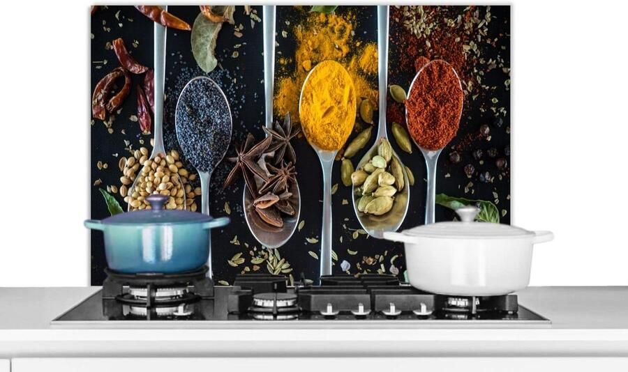 Keukenspatscherm Spatwand Keuken Kookplaat Beschermen Luxe Aluminium 90x60 cm Kruidenprint